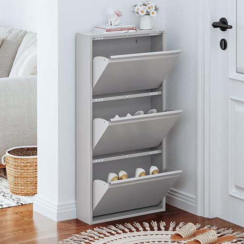 VEEHAUS Schuhkipper Metall schmal, Magnetisch 3 Klappen Wandmontage Grau
