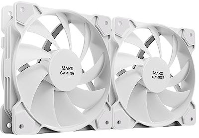 Mars Gaming MF-PROX2, Kit 2x Ventiladores 120mm, Sistema Anti-vibraciones, Ultra-silenciosos, Doble Conexión 3PIN + 4PIN, Blanco
