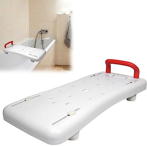 JOIEYOU Tavoletta per vasca da bagno, in plastica, 70 x 31 cm, con manico rosso, larghezza di montaggio: 41 – 63 cm, per anziani, disabili, portata fino a 150 kg
