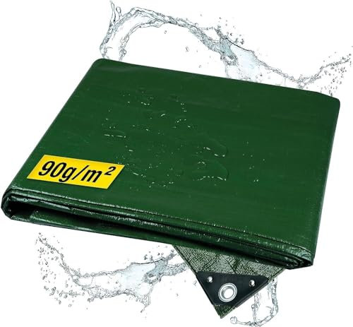 horizont wasserdichte Abdeckplane 3x3m mit Ösen, robuste Gewebeplane für Auto, Motorrad, Pool & Garten, UV-beständige Holzabdeckung, 90g/m², grün