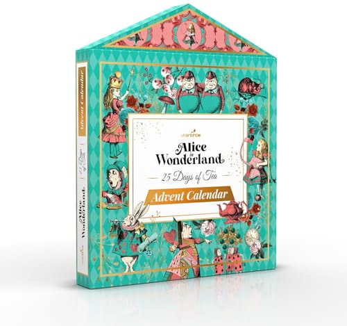 Charbrew 25 Days Of Alice In Wonderland Christmas Advent Calendar Tea Gift Set - 25 Mesh Teabags 8 Mix Assorted Tea Blends Including Classic & Herbal/Fruit