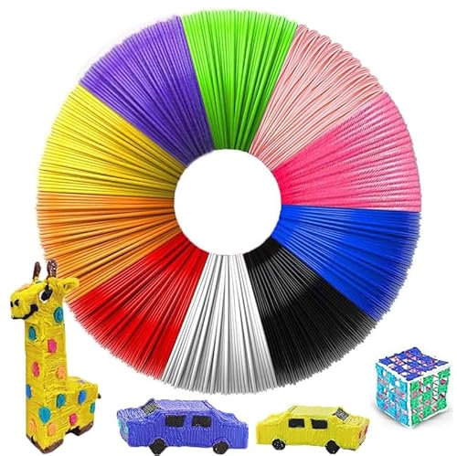 PLA Filament 1.75 für 3D Stift, 3D Pen Filament,10 Farben, je 5M, 3D Stift Nachfüllpacks Farben für Kinder und Erwachsene, 3D Drucker filament 3D-Drucker Filament Nachfüllpackung