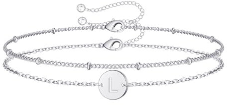 TINGN Armband Damen Silber, Zierliche Buchstaben Armbänder Mit L, Mehrlagige Gliederkette Silber Schmuck, Geschenke Für Frauen Teenager Mädchen