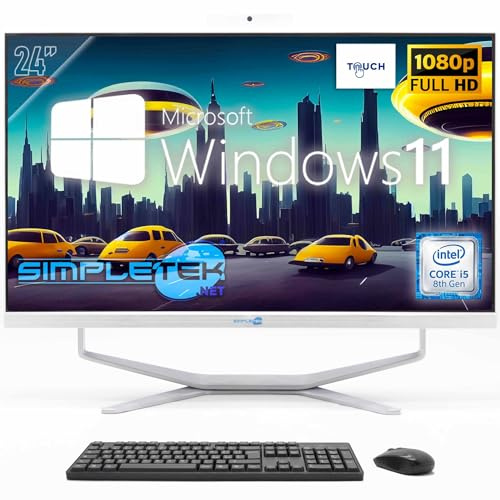 SIMPLETEK - PC Desktop ALL in ONE Schermo Touch 24 FHD | Core i5 8°Gen - 8GB RAM e SSD 240GB | Windows 11 Pro e Webcam integrata