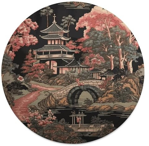 DreamAutumn Chinoiserie Charcoal Coral Pagoda Asian Pavilion Round Throw Blanket,Warm Super Soft & Plush Coral Fleece Throws for Bed Couch Sofa Office,Lightweight Cozy Fuzzy Blankets 60in