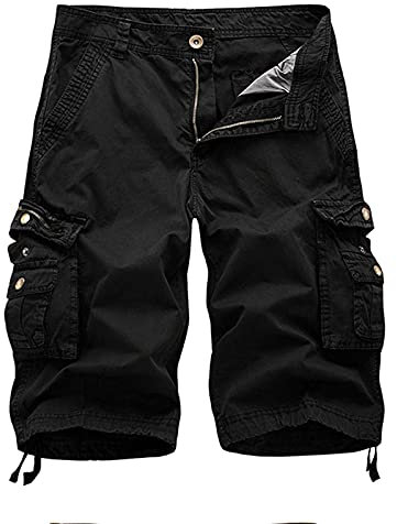 Generisch Arbeitslatzhose Herren, Kurze Cargo Shorts Herren Sommer Freizeithose Mit Taschen Chino Shorts Jeans Hosen Tarnfarben Kurz Militär Hose-Shorts Shorts Military Jeans (XXL, Black)