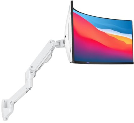 BEWISER Robuste Monitorarm-Wandhalterung für 34–57 Ultraweitbildschirm, Tragkraft bis zu 20 kg, ultrabreiter Monitorarm, Wandhalterung, Weiß