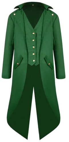 Cappotto gotico da uomo, per Halloween e steampunk, costume (verde, XL)