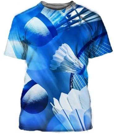 SHELOG Blaues Badminton-T-Shirt, 3D-Druck, modisches Herren-T-Shirt, übergroß, Streetwear, Rundhalsausschnitt, modische Kleidung