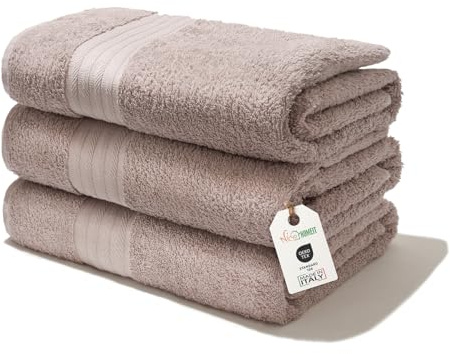 nice homeit - Set di 3 Asciugamani da Bagno Extra Morbidi, 100% Cotone Made in Italia, Alta Assorbenza e Asciugatura Rapida, Dimensioni 75 x 140 cm - Cipria