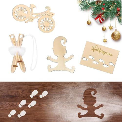 Scinzene 4 Stück Wichtel Zubehör, Wichtelzubehör, Wichtel Zubehör Weihnachten, Weihnachtswichtel Zubehör, Wichtel, Wichtel Schablone, Wichtel Fußabdrücke, Wichtel- Zubehör, Wichtel Zubehör Tedi