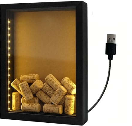 USB-betriebener Schaukasten mit LED-Beleuchtung – 20x28 cm Displaybox für Weinkorken, Erinnerungsstücke und DIY-Kunst