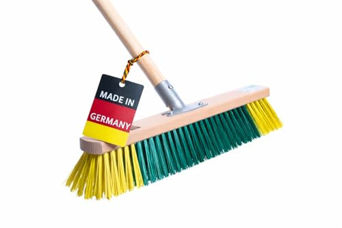 BawiBlitz Straßenbesen 40cm Breit mit Stiel 160cm Metallhalter PET Besen | Spezielle zweifarbige Kunstfaser-Borsten, Stabiler Geräte-Holzstiel Ø28mm