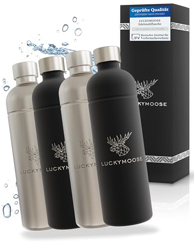 Luckymoose Infinity 4x Edelstahlflaschen Wassersprudler 1,25L – Kompatibel mit der LM Infinity Serie, Aarke Carbonator 3 und Brita SodaOne - Umweltfreundlich, bruchsicher & spülmaschinenfest