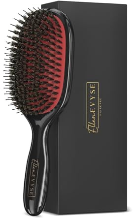 Ellen Evyse Boar Bristle Hair Brush, Nylon Pins and Soft Boar Bristles for Smoothing, Detangling, Reducing Breakage and Enhancing Shine, Hairbrush for Women,Men