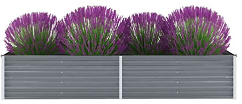 IKAYAA Raised beds for garden vegetables Metal Outdoor Elevated Planter Box Galvanised Outdoor Planter Flower Pot for Herbs and Vegetables Use for Patio Garden Balcony-grey-240 x 80 x 45 cm
