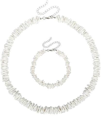 DPKOW Collar y Pulsera de Conchas Blancas para Mujeres y Niñas, Estilo Bohemio Hawaiano Pulsera de Conchas Joyería de Conchas Bohemias Accesorios de Playa para Verano