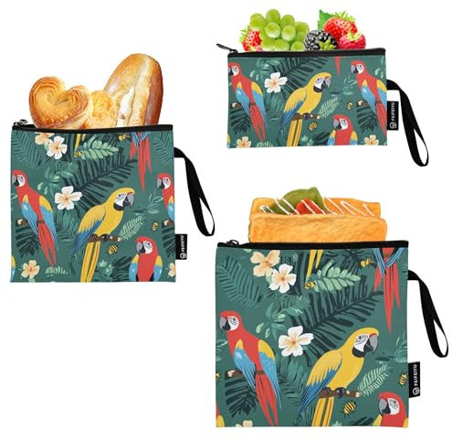 Wudan Sacchetti riutilizzabili per snack e sandwich, confezione da 3 sacchetti per alimenti, adatti per il pranzo, cucina, picnic, spiaggia