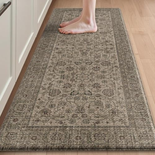 DEXI Küchenläufer rutschfest 60 x 220 cm, Küchenteppich Waschbar, wasserdicht PVC Küchenmatten, Teppich Läufer Flur für Küche, Terrasse, Korridor, Braun