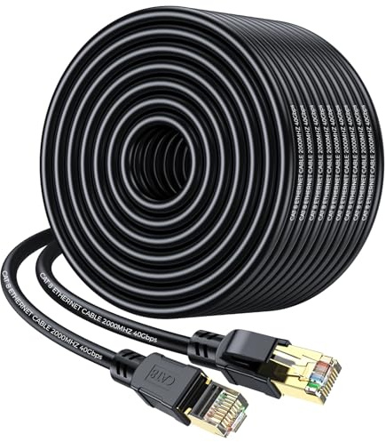 CCRANOO Cat8 kabel Ethernet/lan 30 m, kabel sieciowy o dużej prędkości 40 Gbit/s-2000 MHz, pleciony Gigabit pozłacany wtyk RJ45