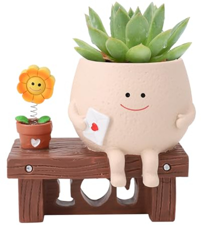 Kunaxku Blumentopf mit Smiley, Lustige Blumentöpfe für Drinnen, Pflanztopf Sukkulenten mit Ablaufloch, Süße Blumentöpfe mit Sonnenblume und Brief, Töpfe für Sukkulenten Züchten