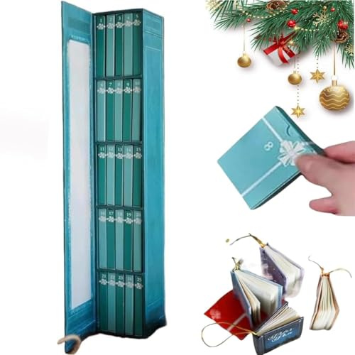 XIUWOUG 2025 Mini Ornament Advent, Bücher Liebhaber Adventskalender mit 24 Buch Geschenk, Weihnachtsbücher Countdown Kalender,Blue 1pcs