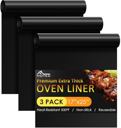 HOTEC 3 Pack Heavy Duty Oven Liners for Bottom of Oven, 17x25 Large Heat Resistant 500°F Non-Stick Oven Mats, BPA & PFOA Free Dishwasher Safe, Compatible with Electric/Gas/Toaster Ovens & Grill