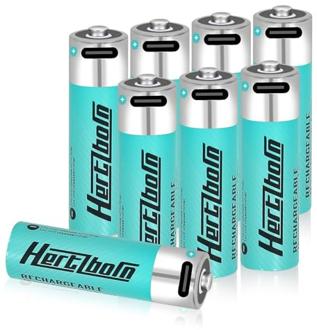 Hertzborn AA Lithium-Akkus 1,5V USB-C wiederaufladbar 8er-Pack