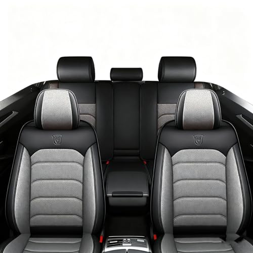 FUNEAER Auto Sitzbezüge Sets für BMW 1 Series,Sitzbezüge Auto UniversalSet,Sitzbezügesets AutositzbezügeSet Aus Premium Leder+Einzigartigem Design 5-Sitzer Sitzbezüge-Grau