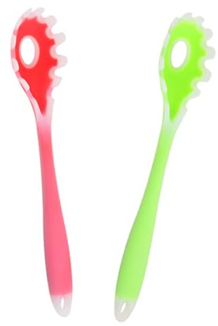 Toyvian 2 pezzi Cucchiai Pasta in Silicone Trasparente Verde e Rosa Mestoli Spaghetti con Seghettato per Scolare Manico Ergonomico Antiscivolo Cucchiai Multiuso per Cucina Pratici e