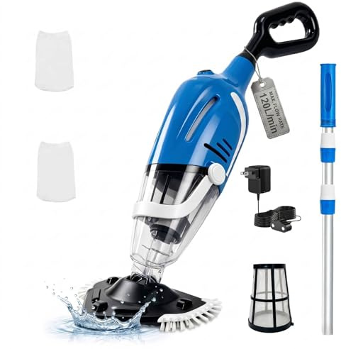 Umisu Cordless Pool Vacuum, 80 Mins Runtime, Swimming Pool Vacuum Cleaner with 188cm Telescopic Pole, Up to 7200L/H Suction Power, Portable Pool Cleaner for Hot Tubs, Spas, Above Ground Pools, Blue
