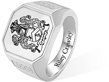 Individueller quadratischer Schul-Logo-/Familienwappen-Ring für Männer und Frauen aus Sterlingsilber 925 mit personalisiertem Bild, Text oder Namen. Siegelringe für Absolventen, Väter und Ehemänner