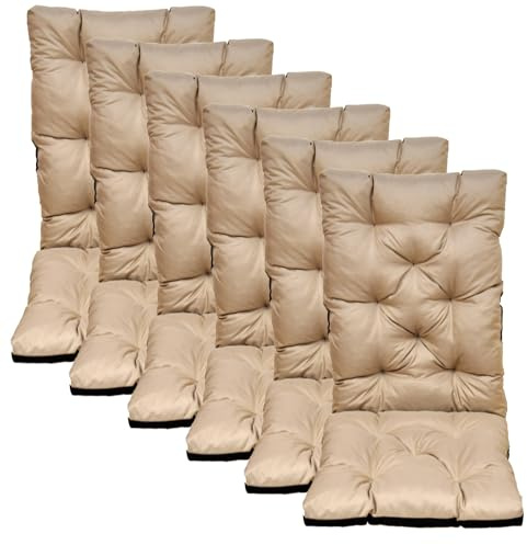 nana shop Hochlehner Auflagen für Gartenstuhl mit Rückenlehne, Sitzkissen Outdoor wasserabweisend, komfortable Stuhlkissen für Balkon, Terrasse und Garten, Bequeme Sitzpolster (120x50x8cm) (6, Beige)