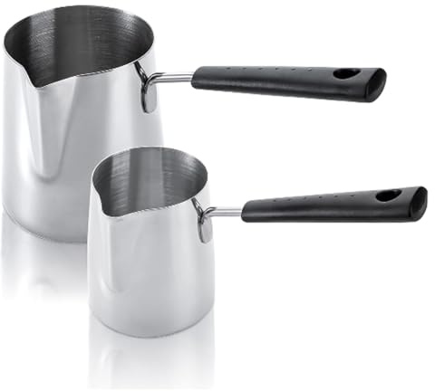 2Pcs Turkish Coffee Pot, Stainless Steel 350ml 600ml Coffee Pots Stove Top, Turkish Tea Pot for Cooking, Chocolate Heater