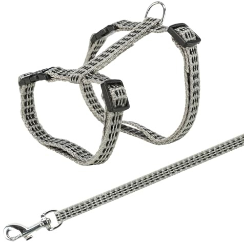 TRIXIE Katzengeschirr mit Leine - reflektierenden Streifen - stufenlos verstellbares Gurtband - Bauchumfang zwischen 22 - 42 cm - diverse Farben - zufällige Auswahl - 4184