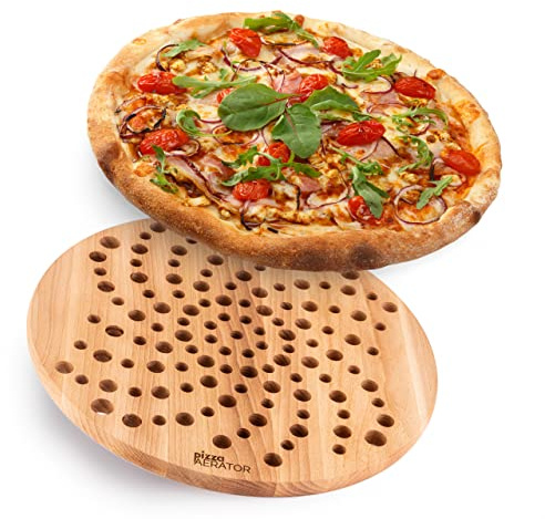 Froster Pizza Aerator - Pizzabrette mit Luftzirkulationstechnologie, Buchenholz Schneidebrett, 36 cm Pizzateller groß, Servierbrett rund, Holzteller, Pizza zubehör