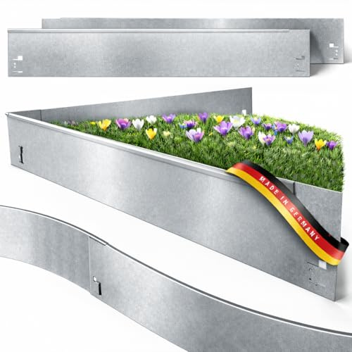 Rasenkante Metall - 3,45m Verlegelänge - Garten Metallbeeteinfassung 18,5cm hoch - Stabile Metallbeetbegrenzung feuerverzinkt - 3er Set Metallrasenkante je 1,2m Länge - Verformbar & Ultraleicht