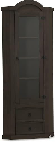 Hacienda-Look – Eckschrank New Mexico Kiefer massiv kolonial – B57xH 200xT 51cm – 2 Schublade(n) – massive Kiefer – Farbe Dunkelbraun – Hacienda-Stil – wärmender Massivholz-Look fürs Zuhause