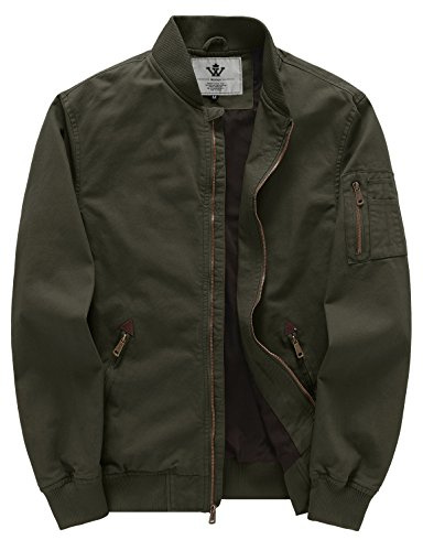WenVen Mens Fall Field Tanker Windbreaker Casual Flight Bomber Jacket (Green, M)