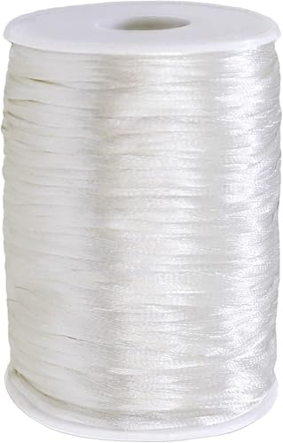 FQTANJU 2mm x 100 yards Satin Nylon Trim Cord, Rattail, Chinese Knot, Kumihimo, Premium Quality (white)