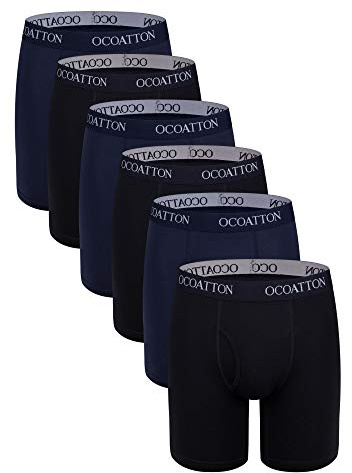 OCOATTON Men's Boxer Briefs Long Leg Big and Tall Combed Cotton Underwear Open Fly 6-Pack (3black/3blue, 3XL)