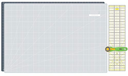 SEMPLIX Schneidematte A1 90x60cm Set mit Rollschneider + Patchwork Lineal | Schneideset für Stoff, Patchwork und Basteln: Matte A1, Rollschneider 45 mm und Acryl-Lineal mit exakter Skalierung