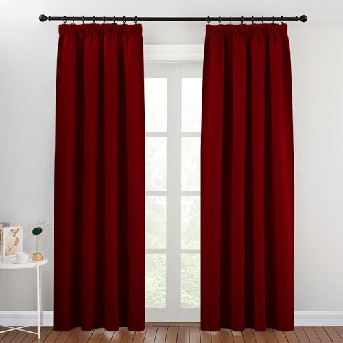 PONY DANCE Tende Oscuranti per Interni 2 Pezzi Tenda Natalizie Decorazione con Fettuccia Termica Isolante Freddo Curtains Camera da Letto Moderne 140x200 CM, Rosso