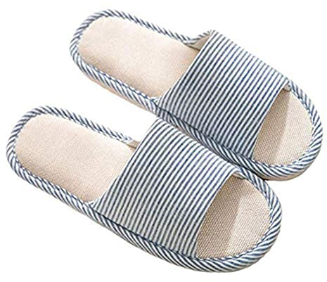 AioTio Mujeres y Hombres Zapatillas de Punta de Lino de algodón con luz Suave Abierta Zapatillas de casa cómodas y Transpirables Antideslizantes para Interiores y Exteriores(38/39 EU,Azul)