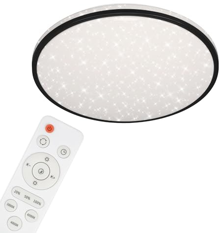 Briloner Leuchten - LED Deckenleuchte, Deckenlampe dimmbar, Sternendekor, Farbtemperatursteuerung, Fernbedienung, Memory-Funktion, Nachtlichtfunktion, 48 Watt, Weiß-Schwarz, Ø 49,2cm, 3447-215