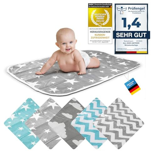 Wickelunterlage Baby Wickelauflage Baby Wickel-Decke Unterlage für Säuglinge und Kleinkinder; atmungsaktiv, waschbar, wiederverwendbar; 50 x 70 cm (Stern-Grau)