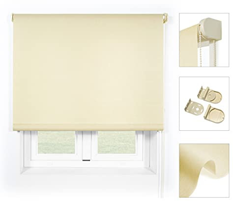 Blindecor Ara Premium | Hochwertiges durchscheinendes glattes Rollo - Beige, 90 x 190 cm (BxH) | Stoffgröße 87 x 185 cm Rollos Premium für Fenster