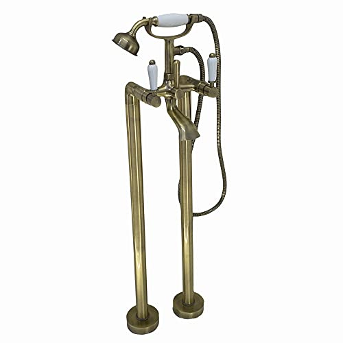 ENKI BT0809 Downton Bath Shower Mixer Tap, Antique Brass, Handset | Solid Brass, 10-Year Guarantee, Ceramic Disc Valve, Easy Install, Fittings Included, Handset & Hose, Deck Mounted, Bathroom