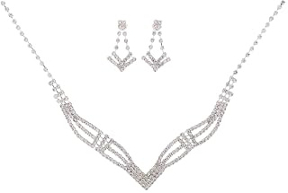Ushiny Set di gioielli da sposa con collana di strass e orecchini Set di gioielli in cristallo per donne e ragazze (#XT-036)