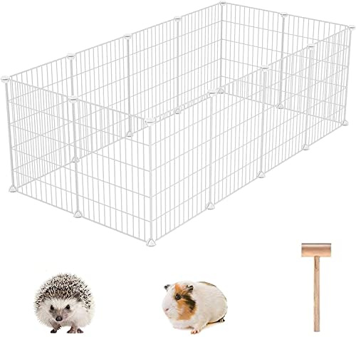 C&AHOME Pet Playpen, Small Animals Supplies, 12 Panels Exercise Playpens Cage, C Grids Portable Yard Fence Indoor, Ideal for Guinea Pigs, Puppy Pet Products, DIY Metal Playpens, 12 × 15 White